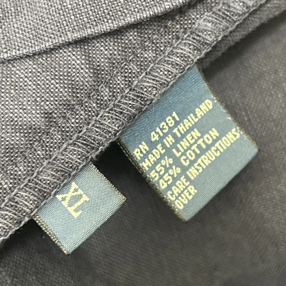 Vintage Polo Ralph Lauren Cargo Pants Men XL Blue Linen Blend Drawstring Relaxed
